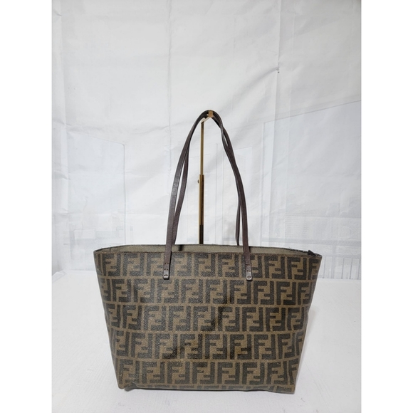 Fendi Tobacco Zucca Coated Canvas Spalmati Roll Shopper Tote Bag Brown - Picture 1 of 13